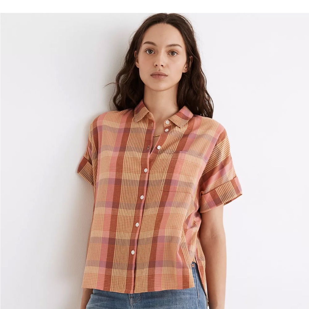 MADEWELL DAILY SHIRT IN NEON MADRAS PLAID SZ MEDIUM